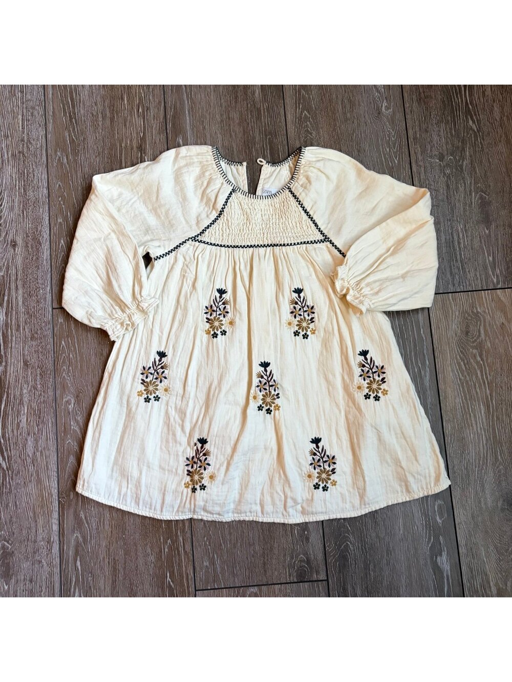 Zara Boho Smocked Florsl Embroidered dress